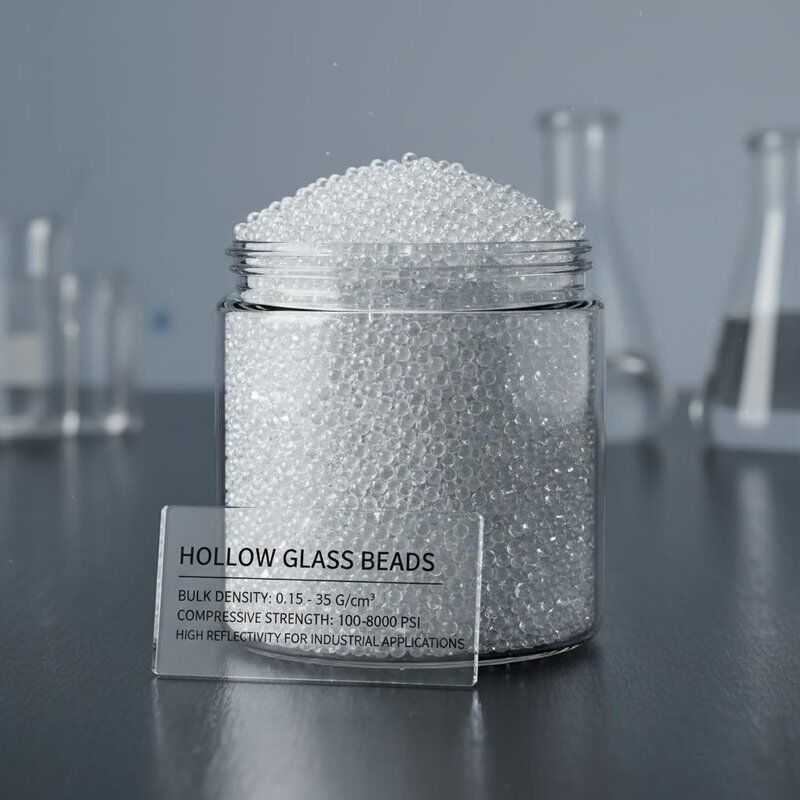 0,15 - 0,35 G / cm3 Toplu yoğunluk, 100-8000 Psi sıkıştırma gücü ve endüstriyel uygulamalar için yüksek yansıtıcılık ile boş cam boncukları