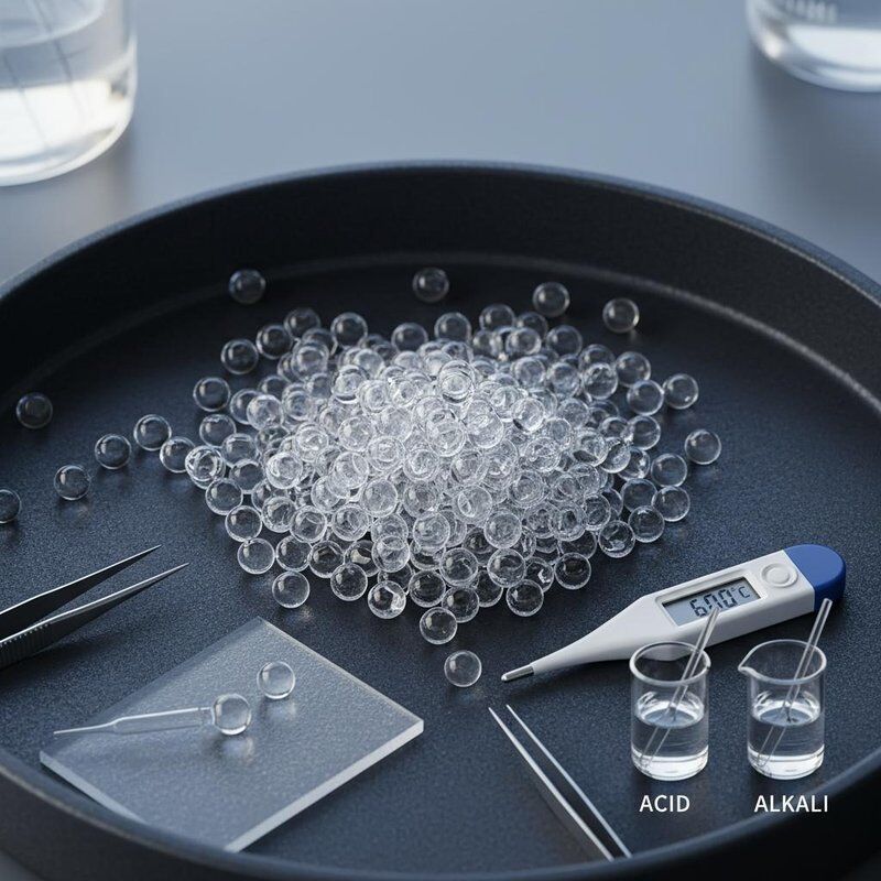 10-75 mikrometre Çapında, 600°C'ye Kadar Sıcaklık Dayanımı ve Asitlere ve Alkalilere Karşı İyi Direnç Gösteren İçi Boş Cam Boncuklar